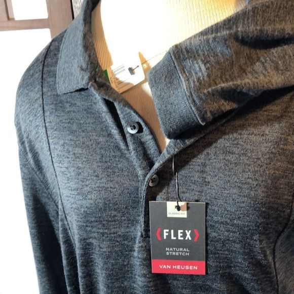 NEW Van Heusen Flex Classic Fit Large Men's Polo Shirt Long Sleeve  Grey - Picture 5 of 15